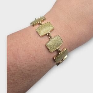 Textured Gold Sparkle Rectangle Link Vintage Bracelet